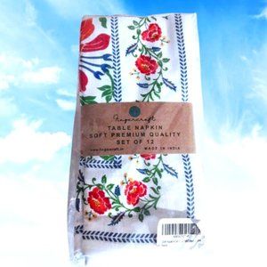 Napkins Set of 12 Cotton Linen Blend Printed Napkins